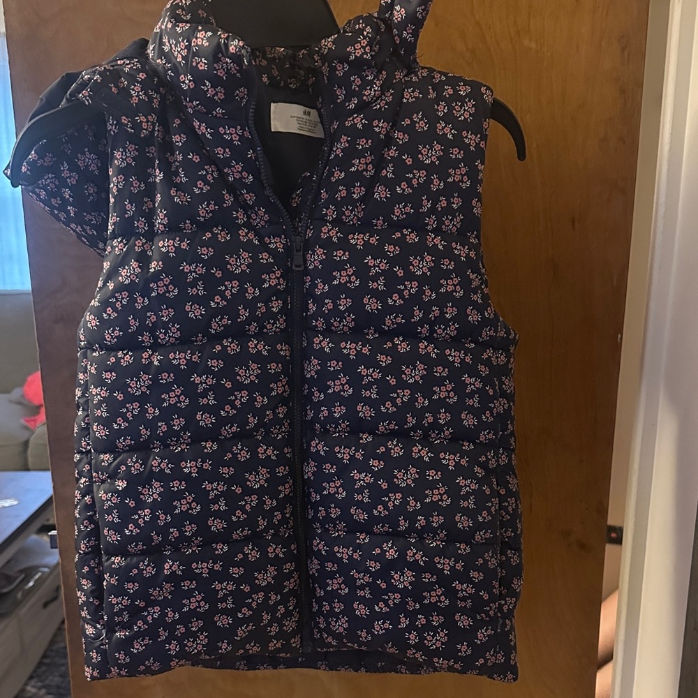 H&M Kids Floral Puffer Vest - Navy and Pink